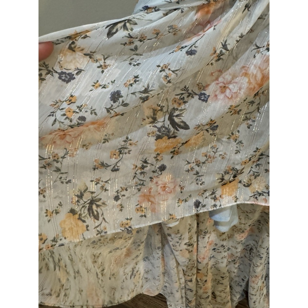 Mac Duggal Floral Print Ruched Cap Sleeve High Low Gown Blue Multi Size 6 - Picture 6 of 13